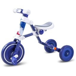 Triciclo Infantil Dobrável 3 em 1 com Assento Ajustável e Rodas Traseiras Conversíveis para Crianças de 2 a 4 Anos, LUOOV, Azul