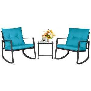 Conjunto de Móveis de Vime Preto SUNCROWN para Área Externa: 3 Peças com Cadeiras de Balanço, Conjunto de Conversação com Mesa de Centro de