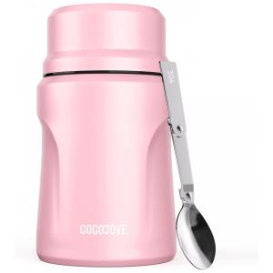 Frasco Térmico 470mL em Aço Inoxidável com Colher, GOGOJOVE, Rosa