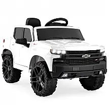 Carro Elétrico Infantil 12V Chevrolet Silverado Branco com Controle Remoto, Caçamba, Bluetooth e Luzes LED
