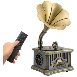 Mini Gramofone Toca Discos Retrô com USB, Bluetooth e Controle Remoto, VBESTLIFE, Azul Claro