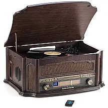 Vitrola Toca Discos 3 Velocidades, sem fio, com USB e Controle Remoto, 33 RPM, RCM MC 255BT, Marrom
