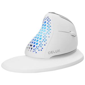 Mouse Ergonômico sem Fio Reduz a Tensão do Pulso com 3 Conexões Bluetooth, 7200 DPI, DELUX SEEKER M618SXD, Branco