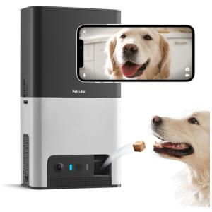 Câmera HD 1080p com Dispensador de Petiscos para Cães e Gatos, PETCUBE BB20USMS, Preto