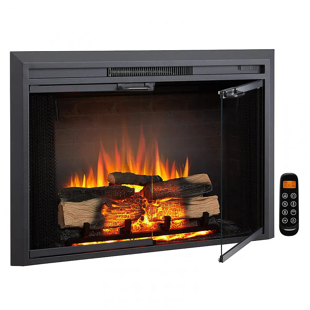 Lareira Elétrica de Embutir A66x98L cm com Controle Remoto, Som de Crepitação de Fogo e Porta de Vidro, 110V 1500W, Legend Flame EF265B