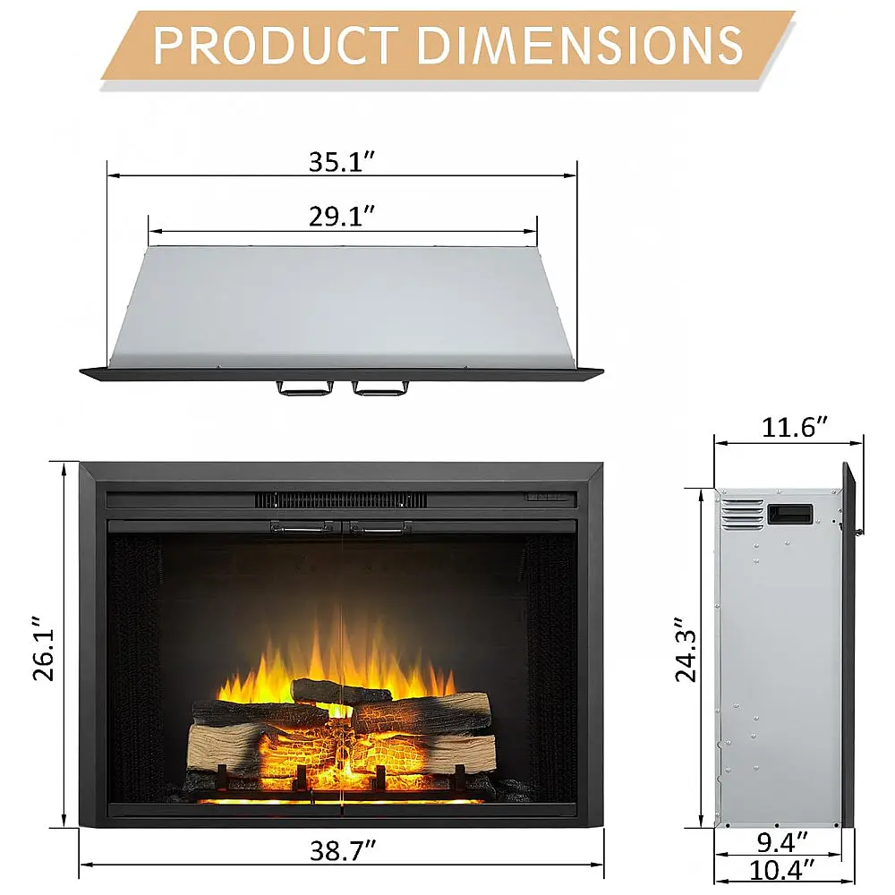 Lareira Elétrica de Embutir A66x98L cm com Controle Remoto, Som de Crepitação de Fogo e Porta de Vidro, 110V 1500W, Legend Flame EF265B — foto 3