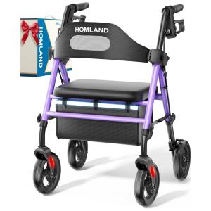 Andador Rollator Dobrável com Assento para Idosos, Rodas Grandes de 20cm, Suporta até 159kg, Assento e Alças Ajustáveis