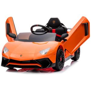 Carro Elétrico Infantil Lamborghini Aventador com 2 Velocidades, Controle dos Pais, Som, Faróis de LED e Portas Hidráulicas, 12V, Kidzone