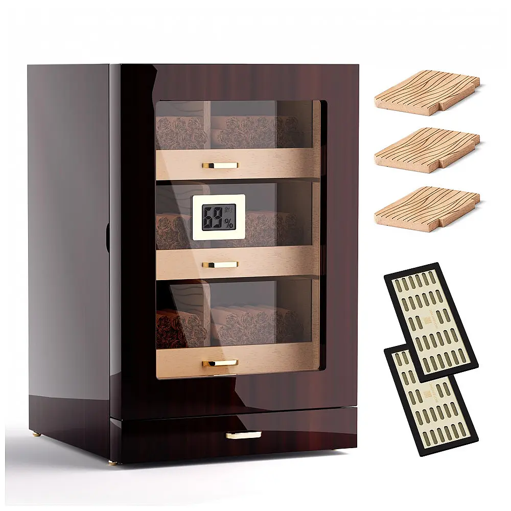 Humidor Woodronic Ébano para 150 Charutos com Gavetas de Cedro Espanhol e Higrômetro Digital