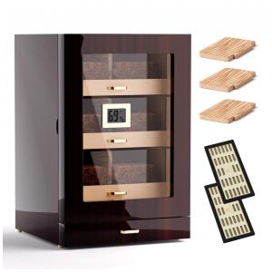 Umidade Controlada com Precisão: Armário Umidor de Charutos Woodronic para 150 Charutos com Gaveta de Acessórios, Bandejas e Divisórias de