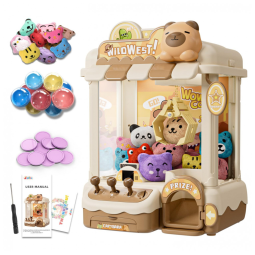 Mini Máquina de Garra Capivara – Vending Machine Infantil Marrom e Bege, com Pelúcias, Cápsulas, Moedas, Luzes e Som