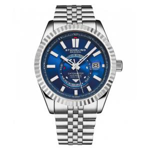 Relógio Datemaster Swiss Automático 1020 - Mostrador Azul e Pulseira Prateada - 42mm - Estilo Clássico com Moldura Prateada - Stuhrling.
