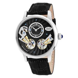 Relógio Automático Sagittarian 740 de 45mm com Mostrador Preto e Pulseira de Couro Preta - Stuhrling