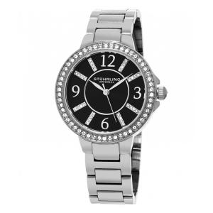 Relógio Allure 480 35mm com mostrador preto e pulseira de aço inoxidável prateado da Stuhrling.