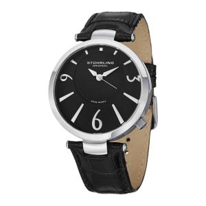 Relógio Stuhrling Superar 151 com mostrador preto e pulseira de couro preta de 42mm em prata.