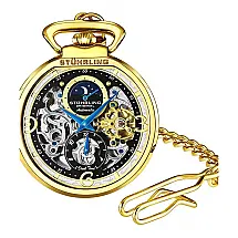 Relógio de Bolso Stuhrling Modena Automático 48mm Preto com Detalhes Dourados e Aço Inoxidável