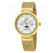 Relógio Selene 672 37mm com Mostrador Branco e Pulseira de Aço Inoxidável Dourada, da Stuhrling.