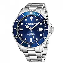 Relógio Masculino Stuhrling Regata Automático 42 mm, Caixa Prata e Mostrador Azul