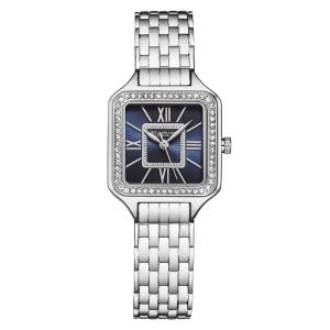 Relgio Stuhrling Confidant Square Crystal 27mm 4020 Classic com mostrador azul e pulseira prateada