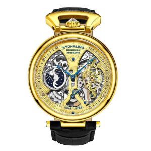 Relgio Automtico Emperors Grand DT 3920, Mostrador Dourado, Pulseira de Couro Preto Stuhrling