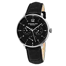 Relógio masculino Vitesse Larvotto 733 com cronógrafo, mostrador preto e pulseira de couro preta. Stuhrling