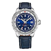 Relógio Global Voyager 1014 GMT 42 mm com cronômetro mundial e mostrador azul, da Stuhrling.