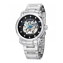 Relógio Automático Stuhrling 644 de 42mm com Mostrador Preto e Pulseira de Aço Inoxidável Prateado