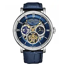 Relógio Automático Dual Time Majestic 47mm com Mostrador e Pulseira Azul e Moldura Prateada da Stuhrling.