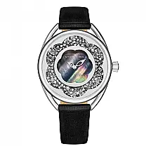 Relógio Stuhrling Lily 38mm, Mostrador Azul, Pulseira Couro Preto com Fivela Prateada - Elegância e Estilo