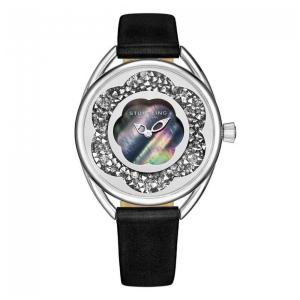 Relógio Stuhrling Lily 38mm, Mostrador Azul, Pulseira Couro Preto com Fivela Prateada - Elegância e Estilo