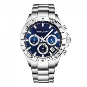 Relógio Cronógrafo Stuhrling Última 3960 42mm Mostrador Azul Pulseira Aço Inoxidável Prateado