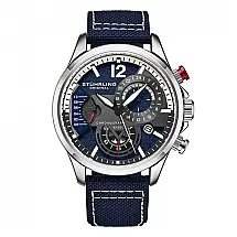 Relógio Stuhrling Aviador 45mm Azul e Prata, Pulseira de Couro Azul com Fivela Prateada