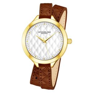 Relgio Deauville 658 38mm com mostrador marfim, pulseira de couro castanho e detalhes em ouro - Stuhrling.