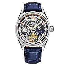 Relógio Automático Vanguard 1019 Dual Time 42mm com Mostrador e Pulseira Azul e Moldura Prateada da Stuhrling.