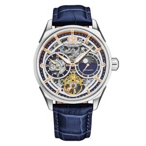 Relógio Automático Vanguard 1019 Dual Time 42mm com Mostrador e Pulseira Azul e Moldura Prateada da Stuhrling.