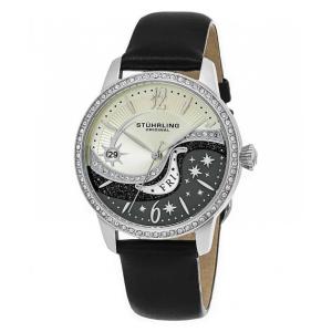 Relógio Sinfonia 439 com Mostrador Prateado e Pulseira de Couro Preta de 37mm, Stuhrling