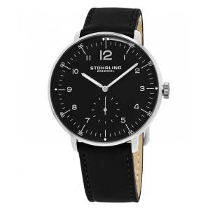Relógio Stuhrling Vitesse 459 com cronógrafo, 42mm, mostrador preto e pulseira de couro preta, Stuhrling