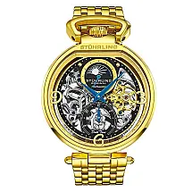 Relogio Modena 889B Automatico 46mm Mostrador Preto Ouro e Pulseira em Aco Inoxidavel Dourada com Fivela de Implantacao em Camadas Stuhrling
