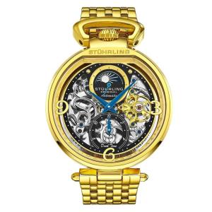 Relogio Modena 889B Automatico 46mm Mostrador Preto Ouro e Pulseira em Aco Inoxidavel Dourada com Fivela de Implantacao em Camadas Stuhrling