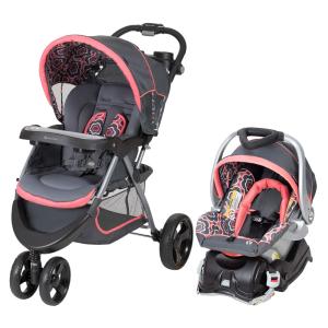 Carrinho de Bebê com Cadeira para Carro Baby Trend com Posição de Reclinação Ajustáveis, Cinza e Rosa