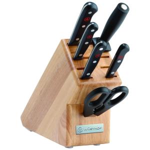 Conjunto de Facas em Aço Inoxidável com Afiador Embutido e Bloco de Bancada 7 Peças, WSTHOF 1777, Preto