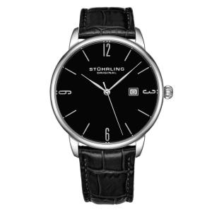 Relógio masculino Ascot 997L com mostrador preto e pulseira de couro preta - 40mm de elegância e estilo clássico.