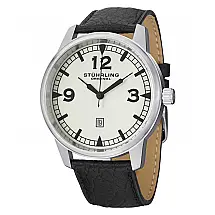 Relógio de pulso masculino Condor 1129Q 48mm Aviador em prata com pulseira de couro preta e fivela tang, da marca Stuhrling.