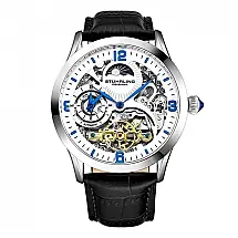 Relógio Stuhrling Reserva Especial Automático 44mm, Mostrador Branco, Pulseira Couro Preta, Fivela Prata