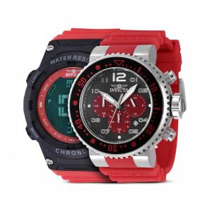 Conjunto de 2 Relógios Invicta Pro Diver para Homens 52mm, Vermelho com Relógio Digital Invicta Racing para Homens 52mm, Vermelho B20240312