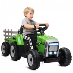 Trator Elétrico Infantil com Controle Remoto, Reboque, Motores Duplos de 25W, Som e Luzes LED, 12V, Aosom, Verde
