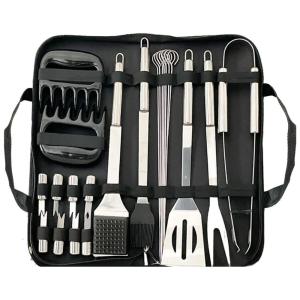 Kit Churrasco na Grelha 23 Peças de Aço Inoxidável com Estojo de zenamento, LIONROAR, Prateado