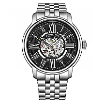 Relógio Automático Stuhrling 42mm Mostrador Preto Pulseira Aço Inoxidável Prateada Fivela Prata Elegante