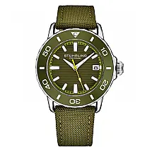 Relógio Masculino Stuhrling Explorar 40mm, Moldura e Pulseira Verde, Coroa Prateada, Design Ogiva
