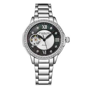 Relgio Automtico Perle 3951 de 36mm, Mostrador Prateado e Pulseira de Ao Inoxidvel Prateado com Fivela Implantvel - Stuhrling.